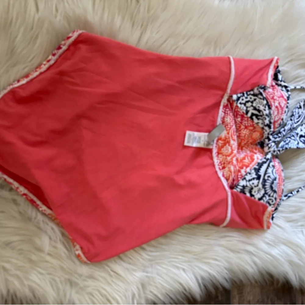 Tommy Bahama Sz 8 Shirred Bandeau Coral One‎ Piece Swimsuit Slimming Resortwear